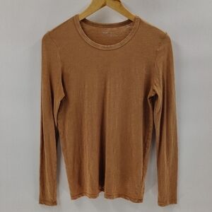 Aerie Basic Cotton Tee Size Small Long Sleeve Tan Stretch Crew Neck